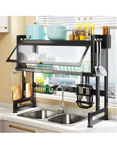 Сушилник за съдове със стъклена врата поставка за прибори и специално отделение за лъжици, вилици и ножове